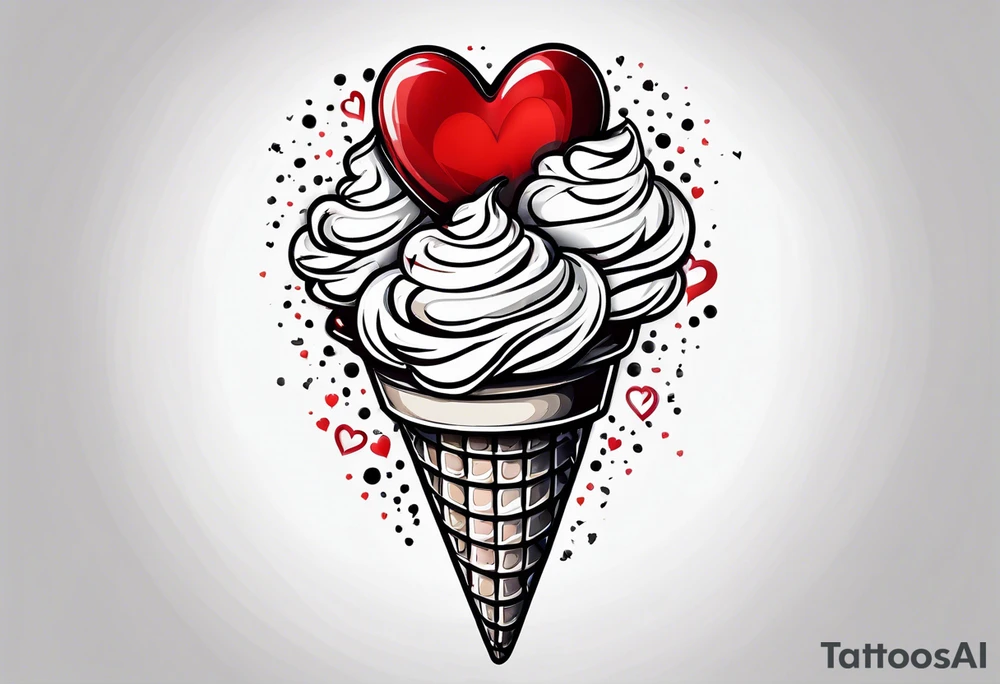 mint chocolate chip ice cream cone with small red heart on it somewhere. tattoo idea