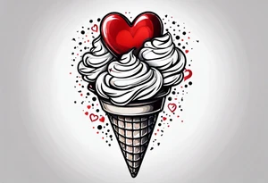 mint chocolate chip ice cream cone with small red heart on it somewhere. tattoo idea