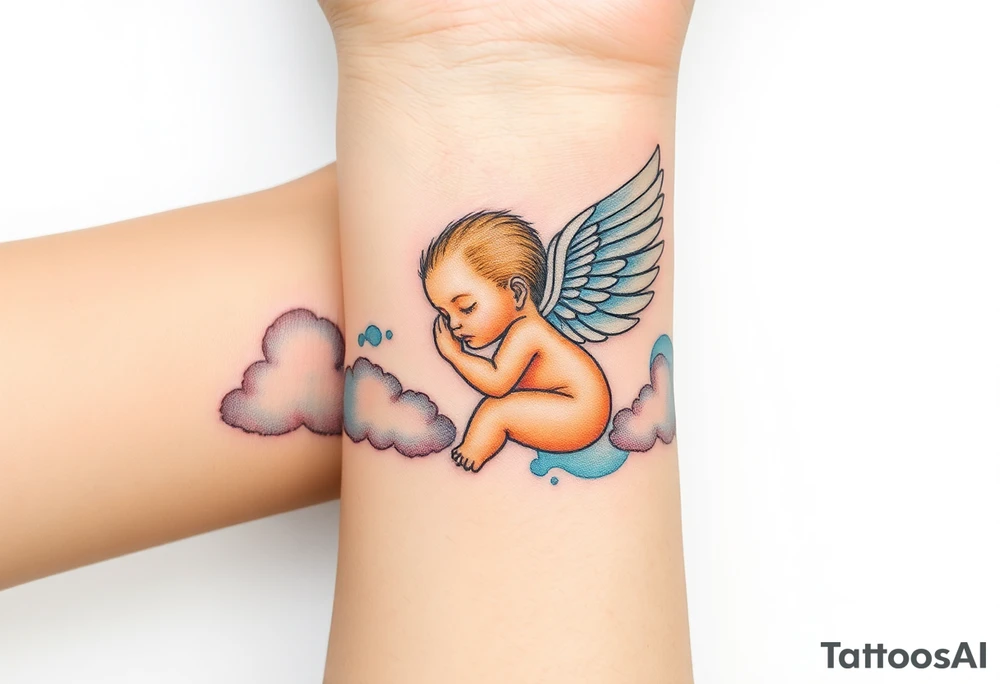 Winged baby, clouds tattoo idea