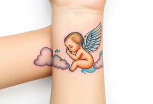 Winged baby, clouds tattoo idea