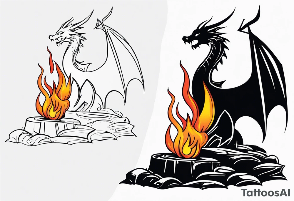 Campfire with a flame. The flame transforming into a dragon. Also the fire writes 'may death find you alive'. tattoo idea