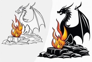 Campfire with a flame. The flame transforming into a dragon. Also the fire writes 'may death find you alive'. tattoo idea