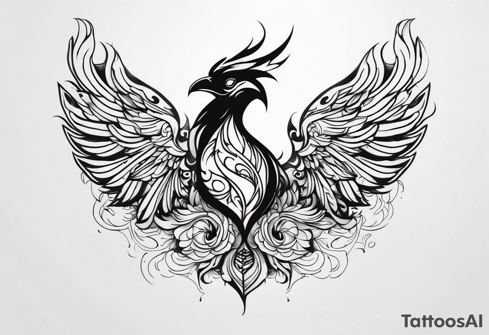 Half Phoenix, Half Skeleton tattoo idea