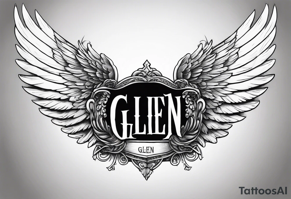 Angel Wings with the word Glenn in between tattoo idea