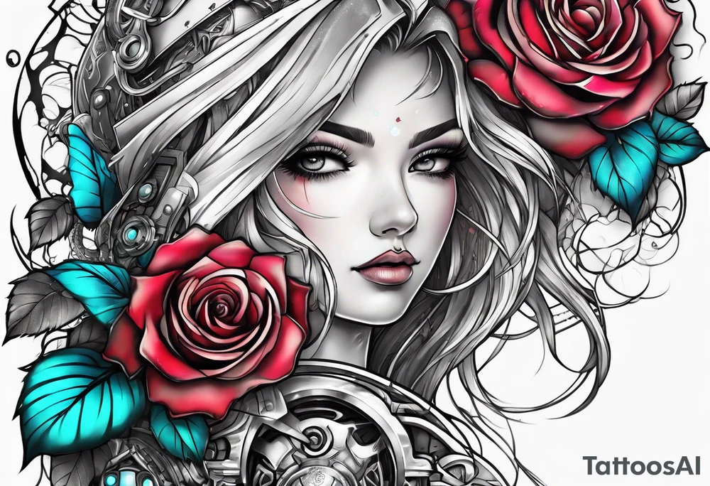 Blend roses and circuitry arm tattoo tattoo idea