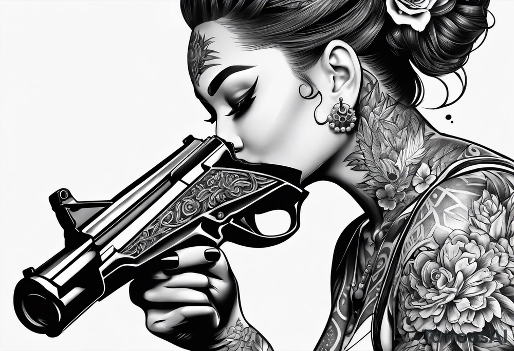 old school tattoo of vahine who play with gun tattoo idea