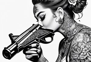 old school tattoo of vahine who play with gun tattoo idea