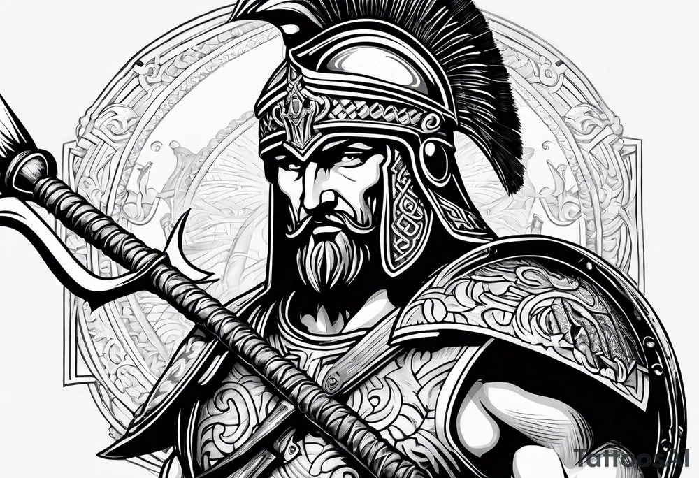 greek warrior wearing a Corinthian helmet weilding an axe tattoo idea greek warrior wearing a Corinthian helmet weilding an axe tattoo idea