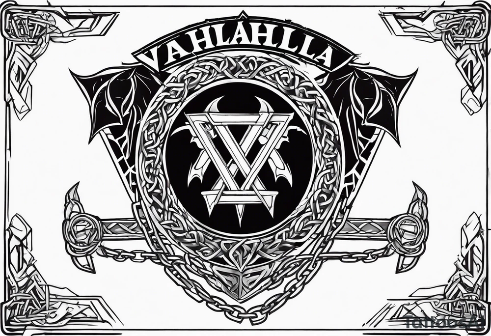Valhalla sword shield axe barbed wire chains valknut fire dragon tattoo idea Valhalla sword shield axe barbed wire chains valknut fire dragon tattoo idea