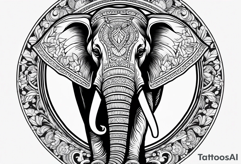 A Thai style design that is round and with an Asian elephant head facing forwards tattoo idea