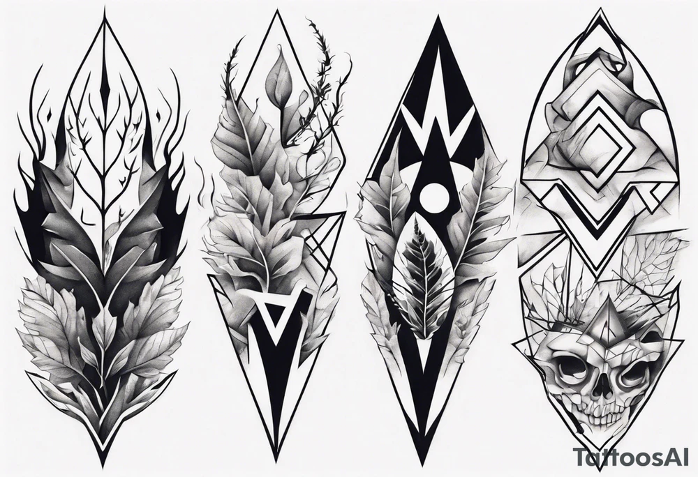 full arm tattoo. scary pointy leaves combined with geometric shapes. whole arm tattoo idea