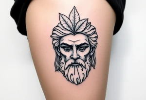 Platos Greek god only his face with a leaf on top tattoo idea