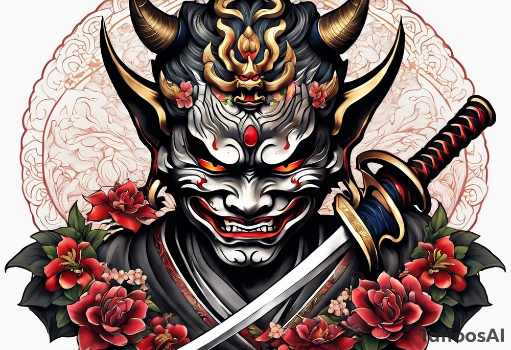 Hannya  holding a katana full tattoo idea