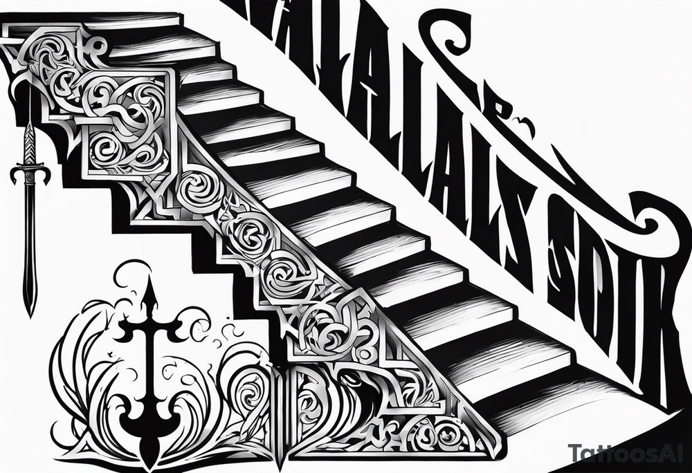 Valhalla mist fire sword shield stairs tattoo idea