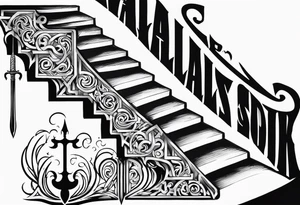 Valhalla mist fire sword shield stairs tattoo idea