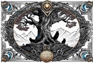 Yggdrasil with hugin and munin and fenrir tattoo idea