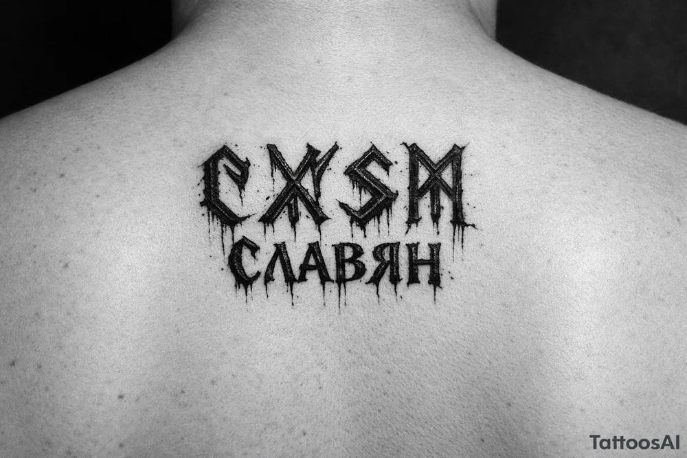 Slavic runes with old blood written and Slavic written tattoo idea