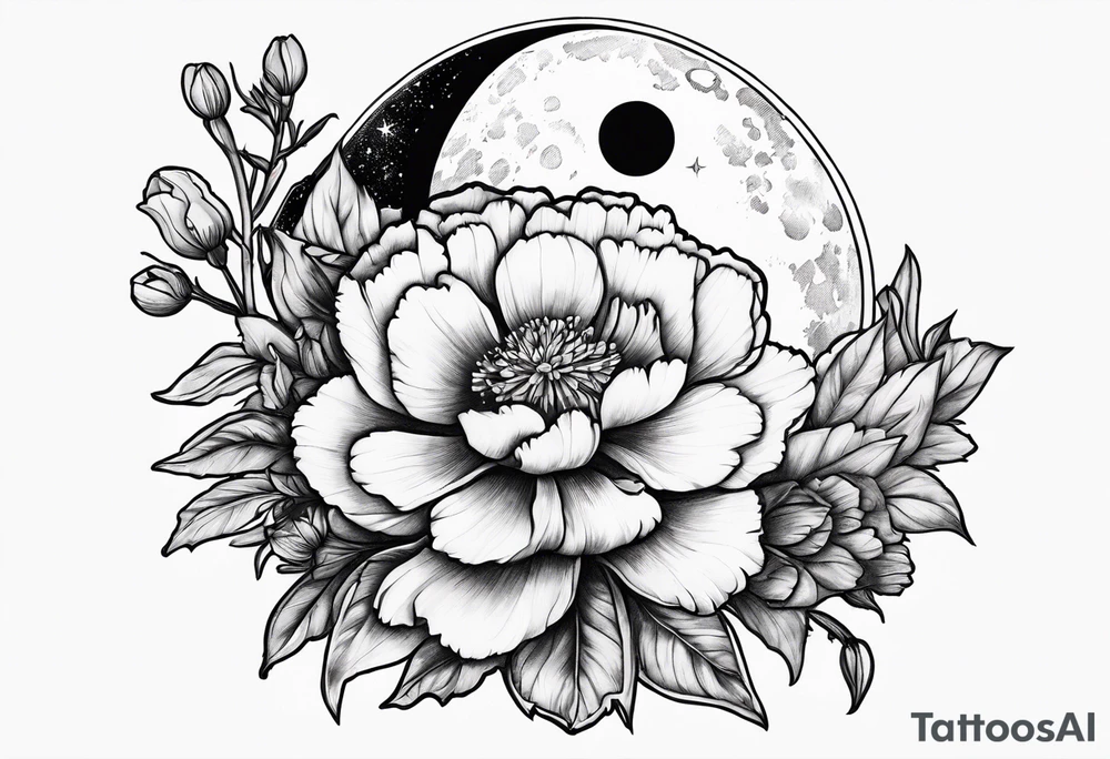 Moon and carnation tattoo idea