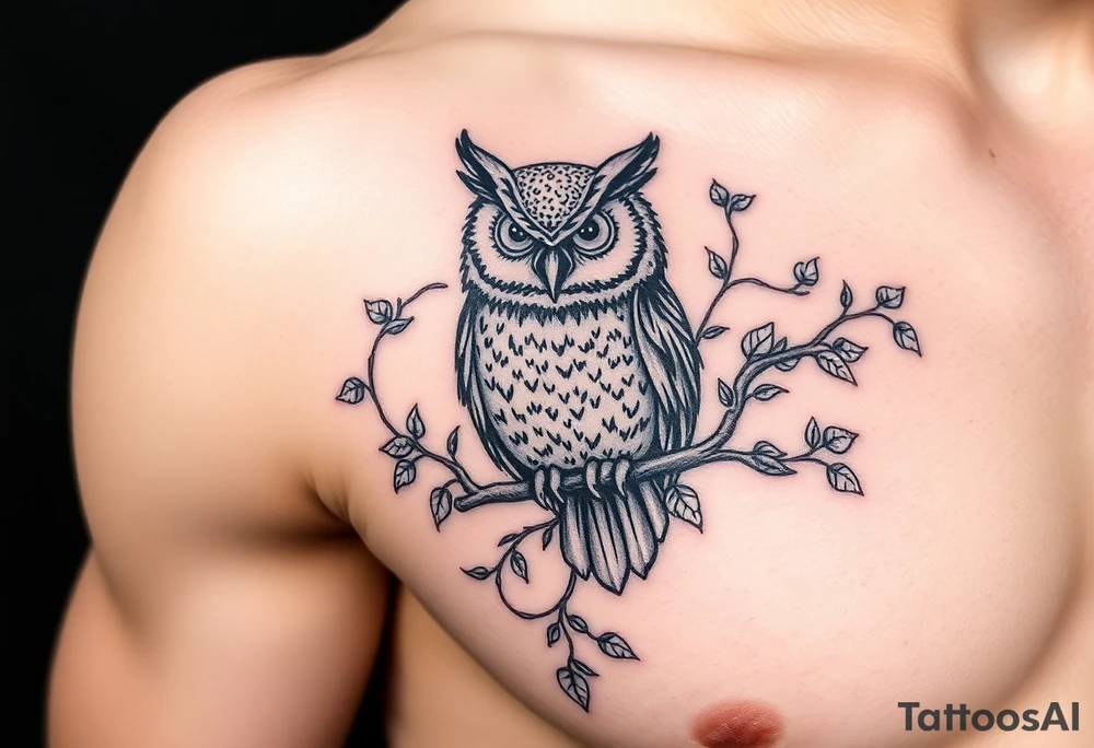 Vine wrapped around owl to where you can barely see the owl 333 in vine tattoo idea