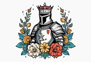 knight in armor traditonal vintage tattoo crown colorful with flowers and a bible tattoo idea