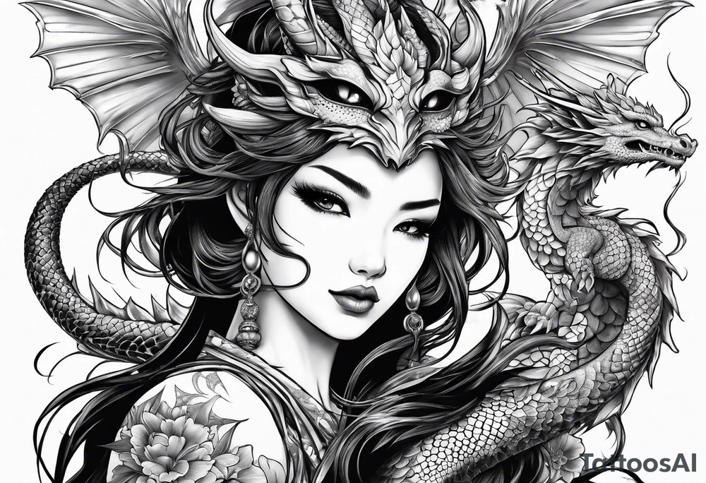 complete warrior fairy nymph with dragon tattoo idea