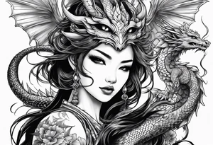 complete warrior fairy nymph with dragon tattoo idea
