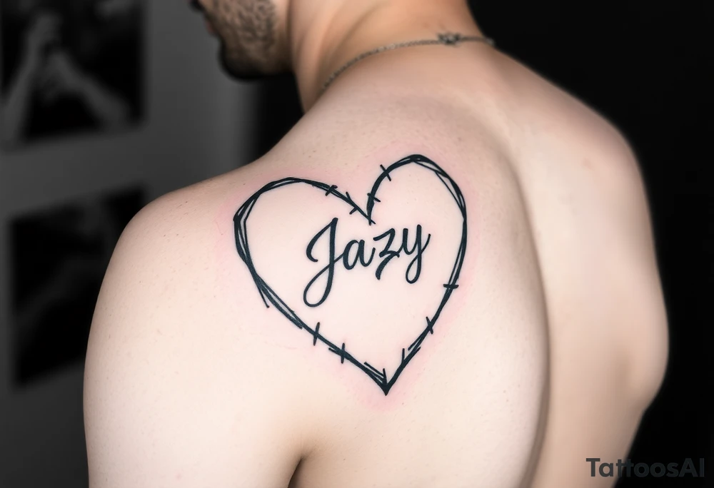 upper arm tattoo -broken heart outline for a deceased best friend with the name Jazy incorporated tattoo idea