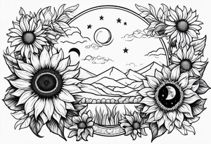 Sunflowers sun and moon tattoo idea