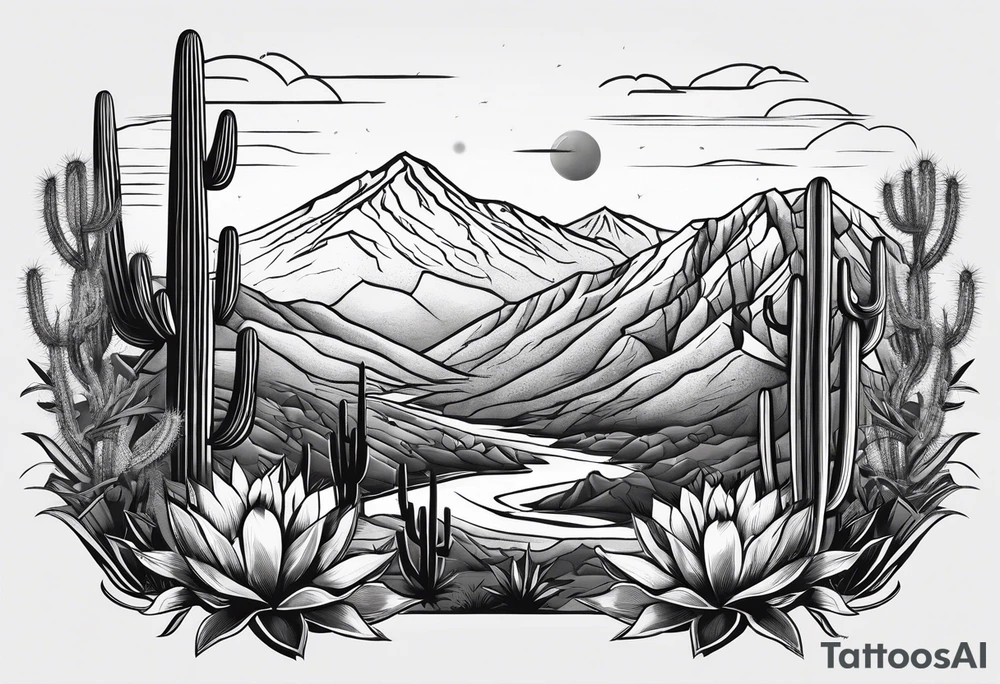 Mountains,  cactus, condor, forearm tattoo idea