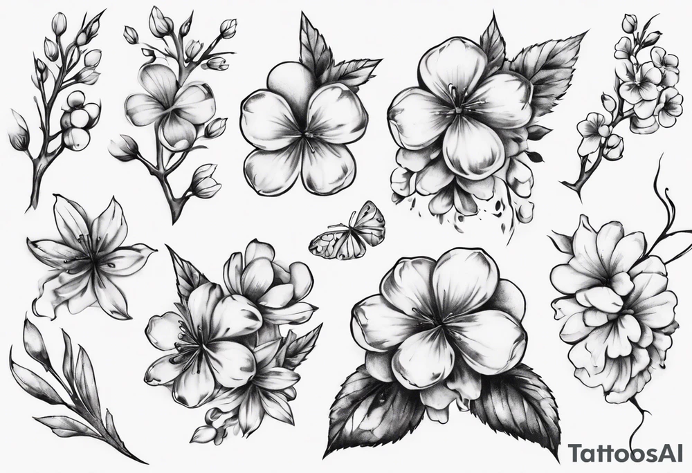 Sklettformel von Benzoesäure mit Kirschblüten verknüpft tattoo idea