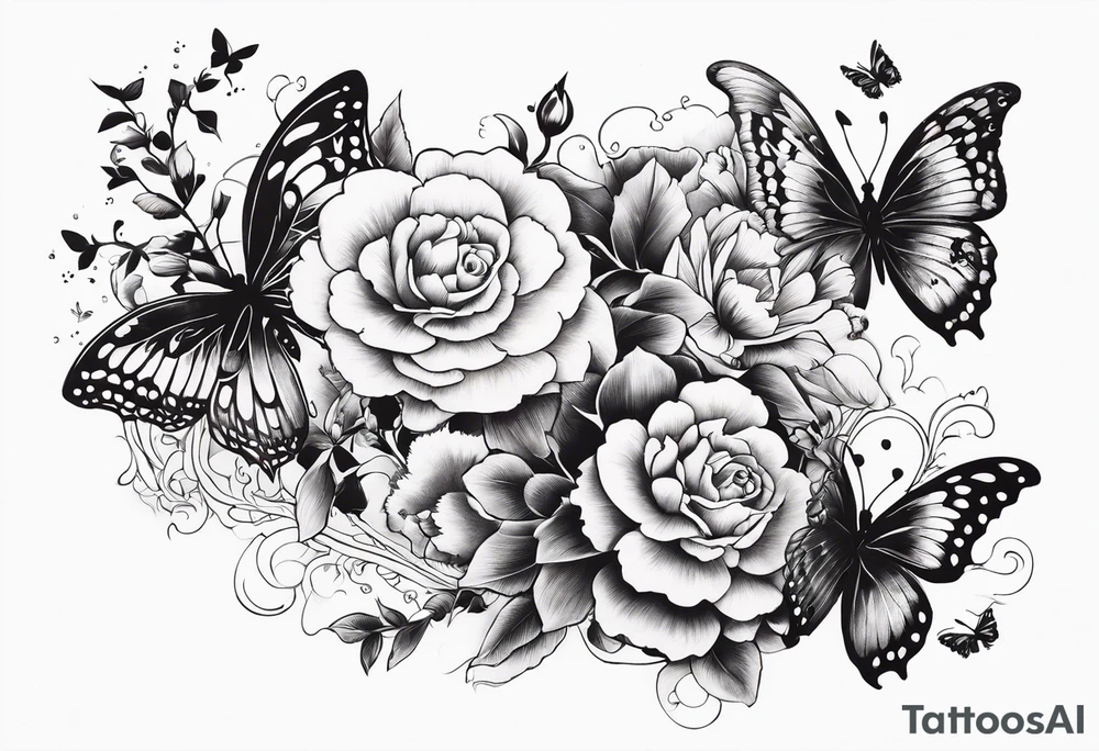 Life to death sleeve with butterflies and flowers tattoo idea