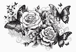 Life to death sleeve with butterflies and flowers tattoo idea