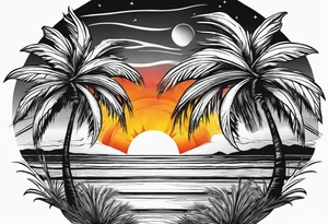 Circle: Sunset on beach palm trees tattoo idea