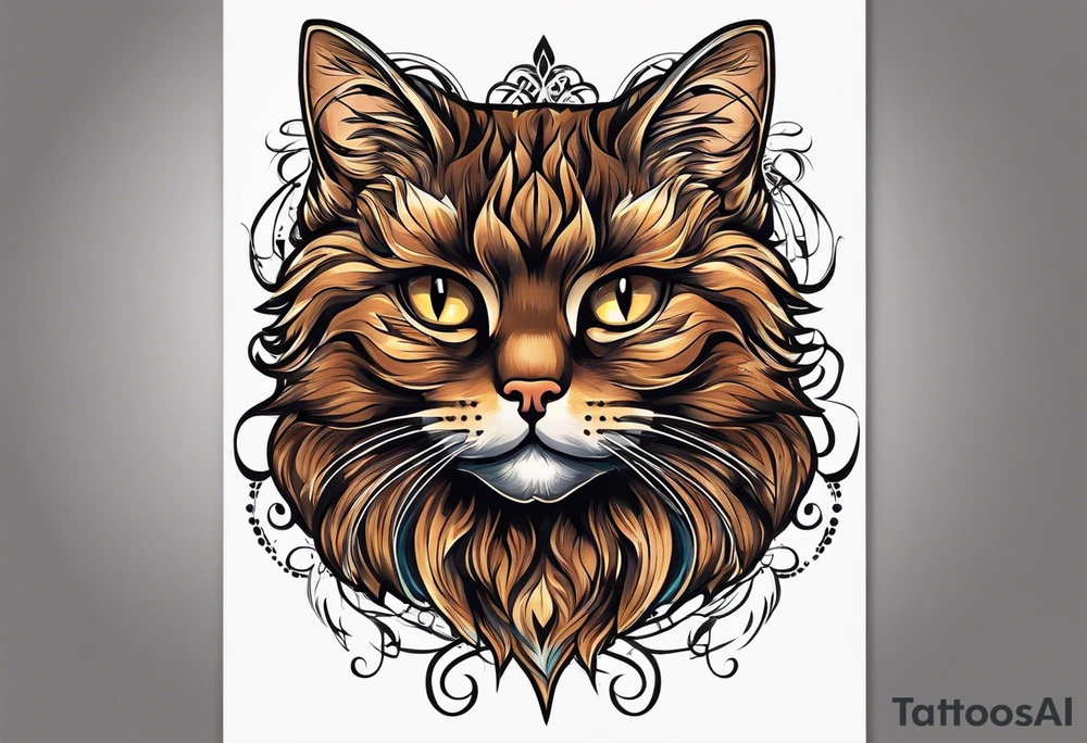 brown cat only head tattoo idea