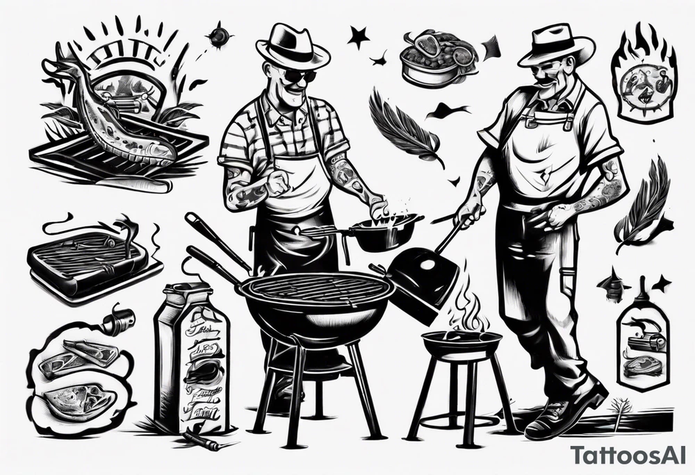 Father and son spending time grilling outside tattoo idea