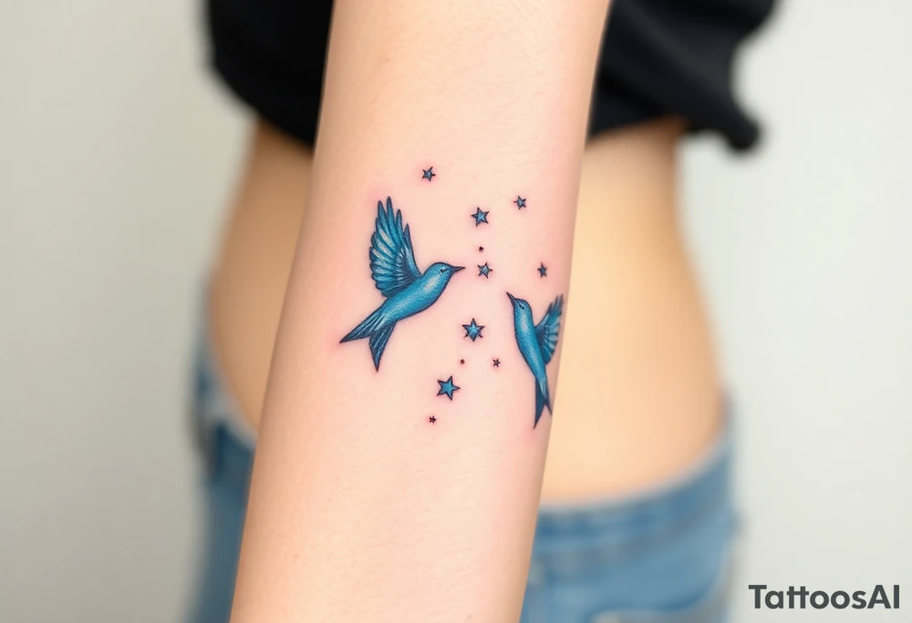blue birds flying to the stars tattoo idea