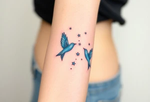 blue birds flying to the stars tattoo idea
