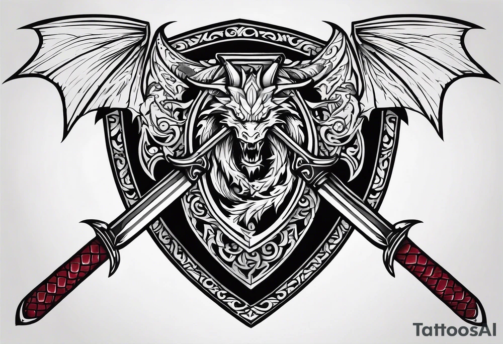 Valhalla sword shield dragon axe tattoo idea