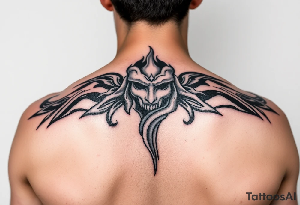 Tribal back shoulder piece tattoo idea