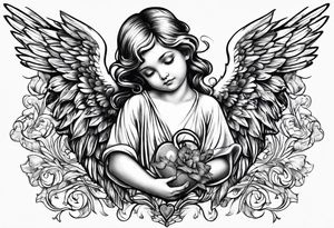 kids angel with heart on hands tattoo idea