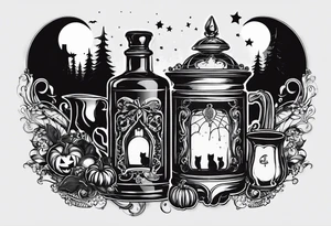 Trick or treat, 20 oz tumbler banner design, candy, minimalist, potions, brew, broom, spellbound, voodoo, cat tattoo idea