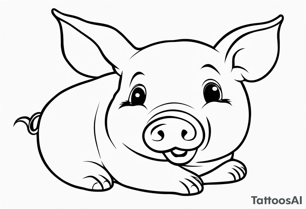 very cute chubby happy piglet.
outline only.
black and white only.
only show the piglet. no extra lines or decoration.
no black shading tattoo idea