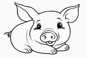 very cute chubby happy piglet.
outline only.
black and white only.
only show the piglet. no extra lines or decoration.
no black shading tattoo idea