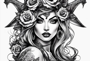 Beautiful devil lady, guns and roses intertwined tattoo idea