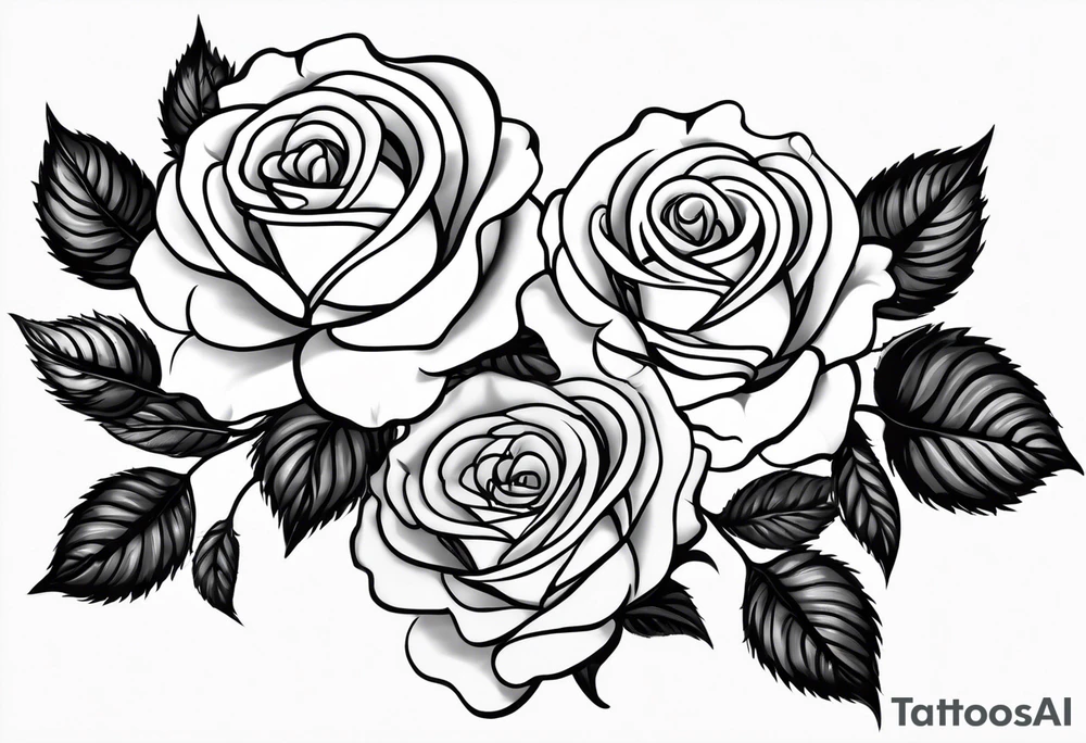 two roses with their stems intertwined, one rose should have thorns and only one main rose, the second rose should be thornless but have multiple flowers on it. I want a long stem to shower them intertwined tattoo idea