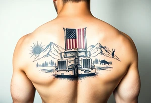 Masculin, American flag, country, mountains, wildlife, nature, racing , father of 4 trucks blue collar tattoo idea