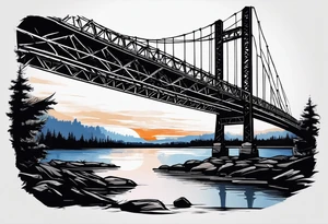 view from under steel truss cantilever bridge tattoo idea