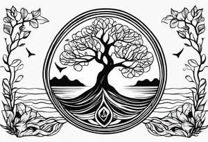 calm sea and tree of life without frame tattoo idea