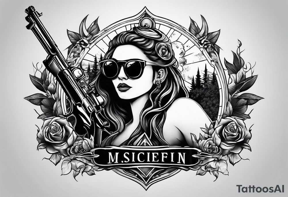 capricorn with sunglasses and shotgun tattoo idea