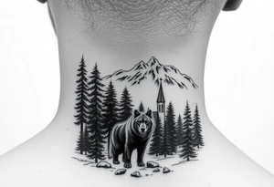 Nature/Landscape

Wolves in a pine forest (extending the tree line you already have)
A Russian bear emerging from the treeline
Snow-capped mountains behind the church scene tattoo idea